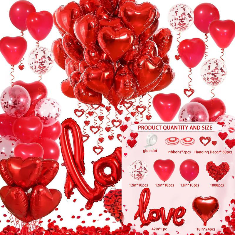Valentine's Day Decorations (Heart Balloons, Love Balloon, Rose Petals, Banner)