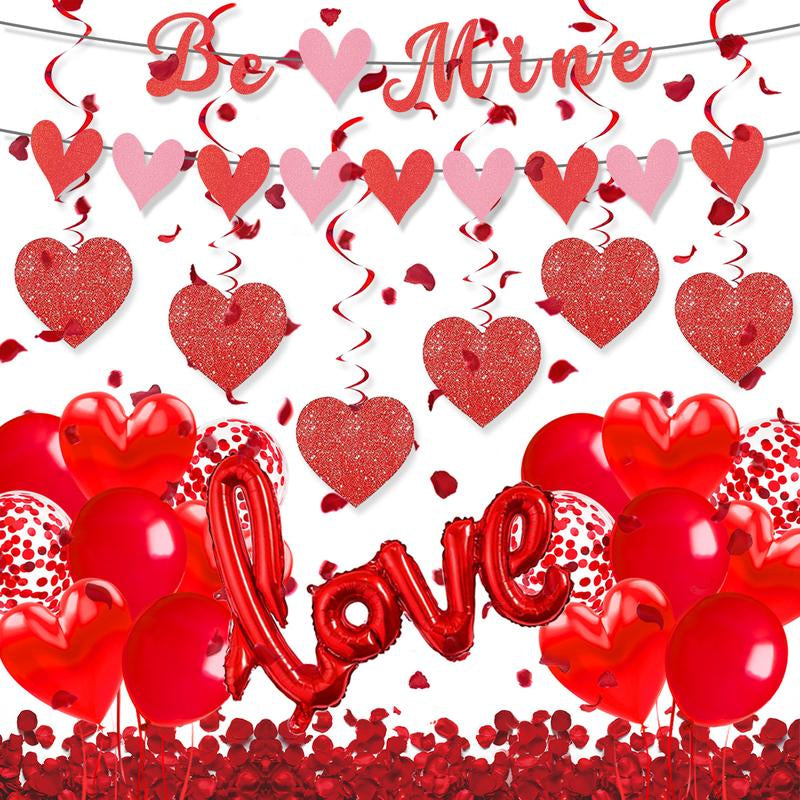 Valentine's Day Decorations (Heart Balloons, Love Balloon, Rose Petals, Banner)