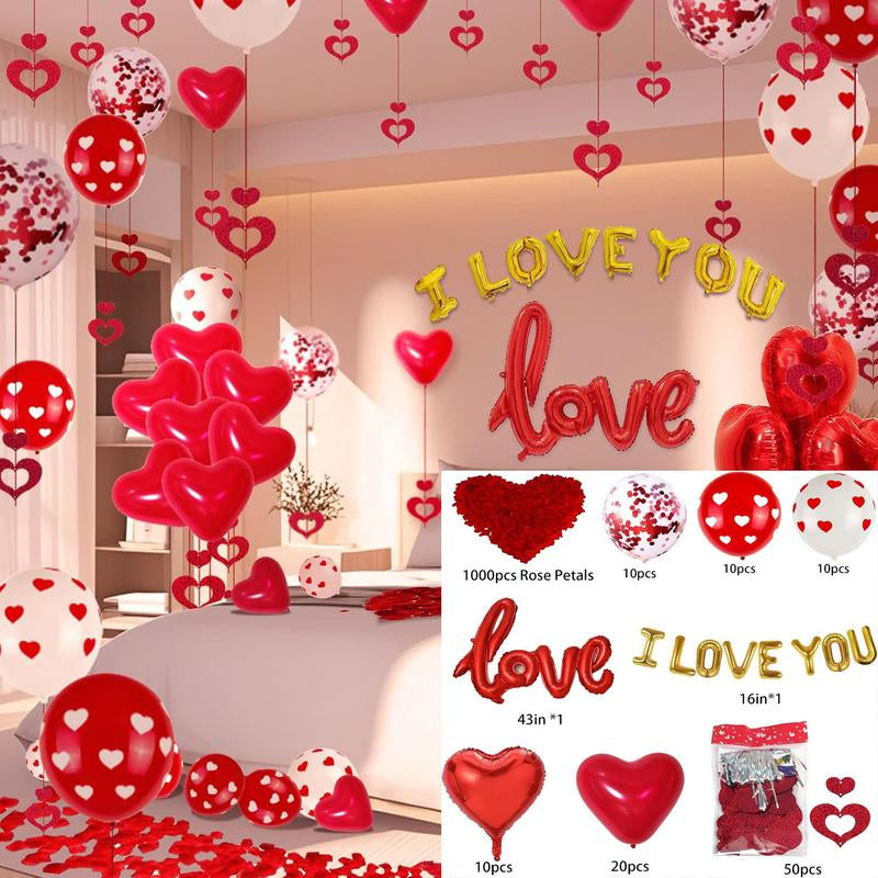 Valentine's Day Decorations (Heart Balloons, Love Balloon, Rose Petals, Banner)