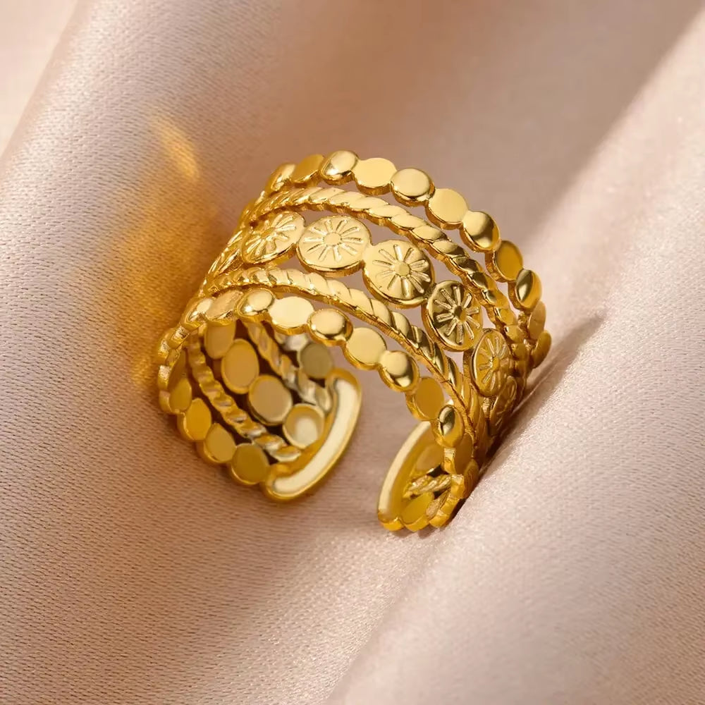 Stainless Steel Rings for Women - Aesthetic Gold Color Vintage Ring Vintage 