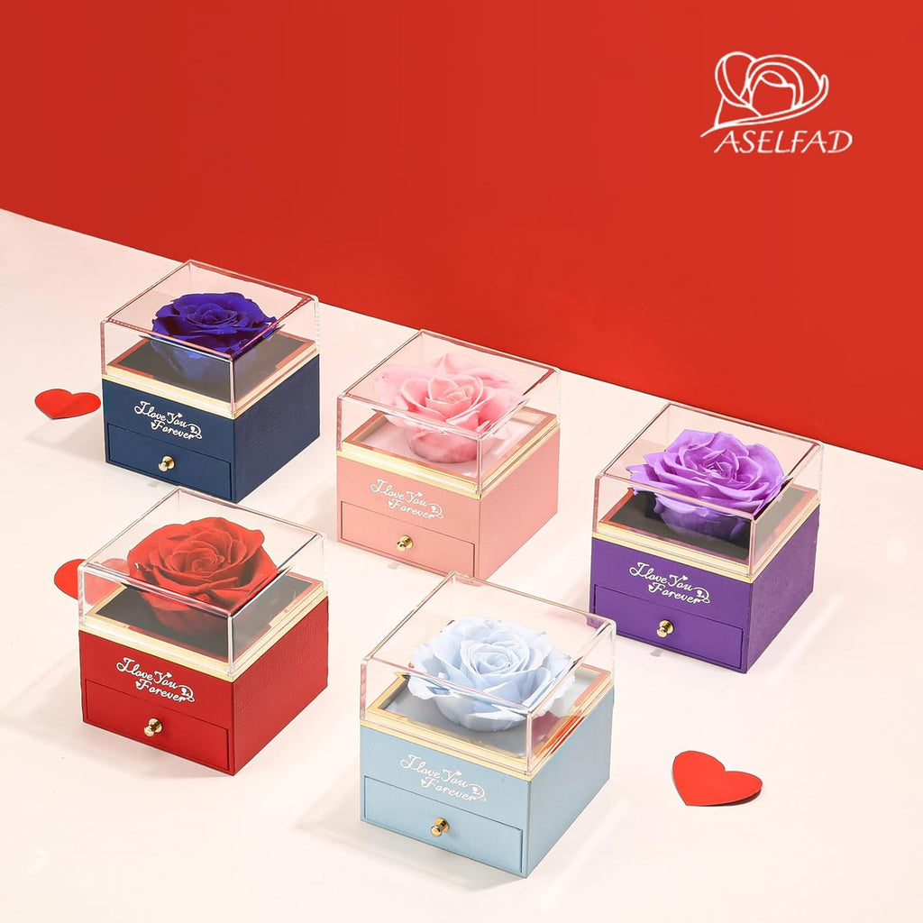 Preserved Real Red Rose Flower with I Love You Necklace - Anniversary Gift