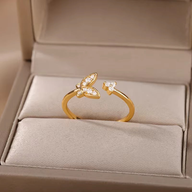 Stainless Steel Rings for Women - Aesthetic Gold Color Vintage Ring Vintage 