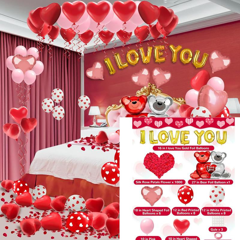 Valentine's Day Decorations (Heart Balloons, Love Balloon, Rose Petals, Banner)