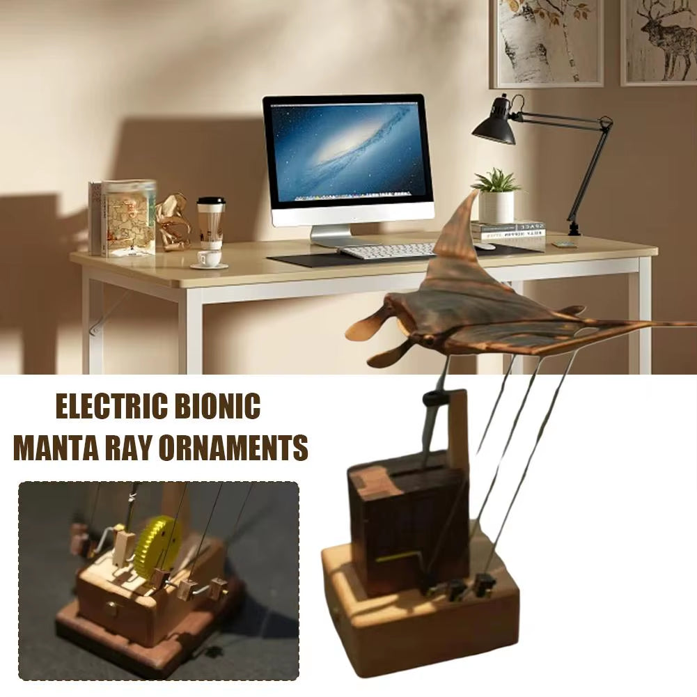 Artwork Wooden Motorized Manta Ray Figurine Precision Ray Figurine Handmade Mechanical Transmission Ray Figurine Mechanical