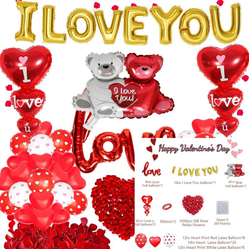 Valentine's Day Decorations (Heart Balloons, Love Balloon, Rose Petals, Banner)