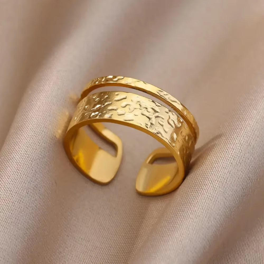 Stainless Steel Rings for Women - Aesthetic Gold Color Vintage Ring Vintage 