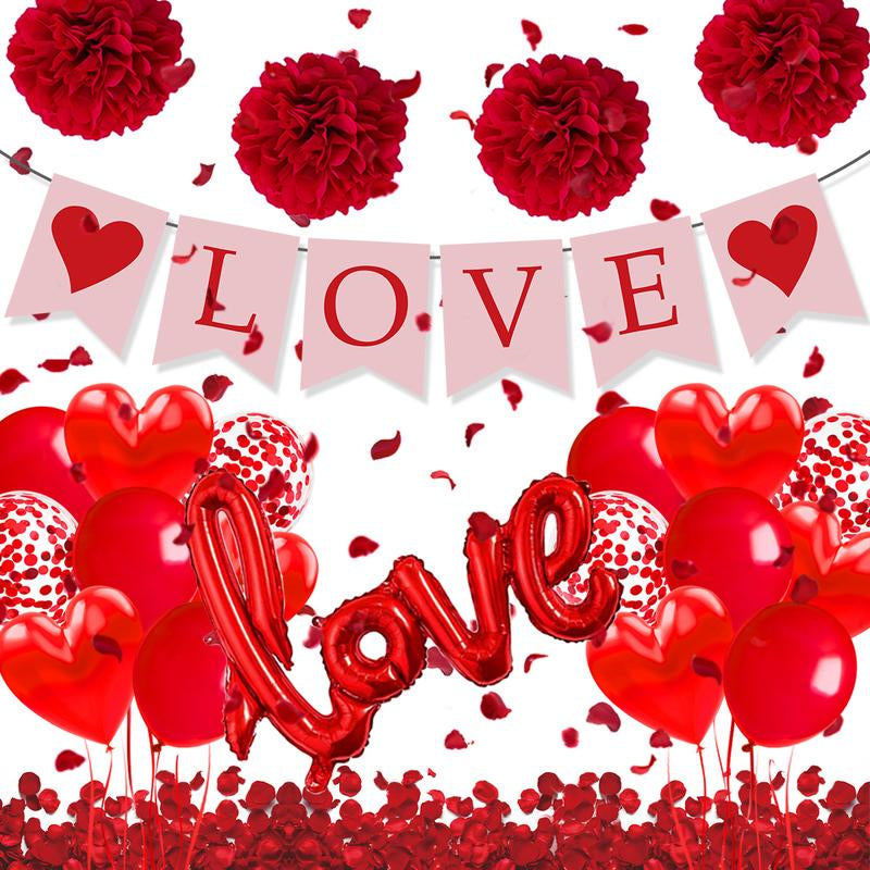 Valentine's Day Decorations (Heart Balloons, Love Balloon, Rose Petals, Banner)