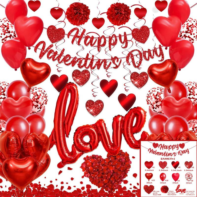 Valentine's Day Decorations (Heart Balloons, Love Balloon, Rose Petals, Banner)