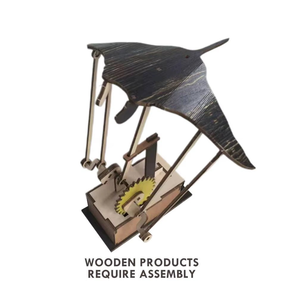 Artwork Wooden Motorized Manta Ray Figurine Precision Ray Figurine Handmade Mechanical Transmission Ray Figurine Mechanical