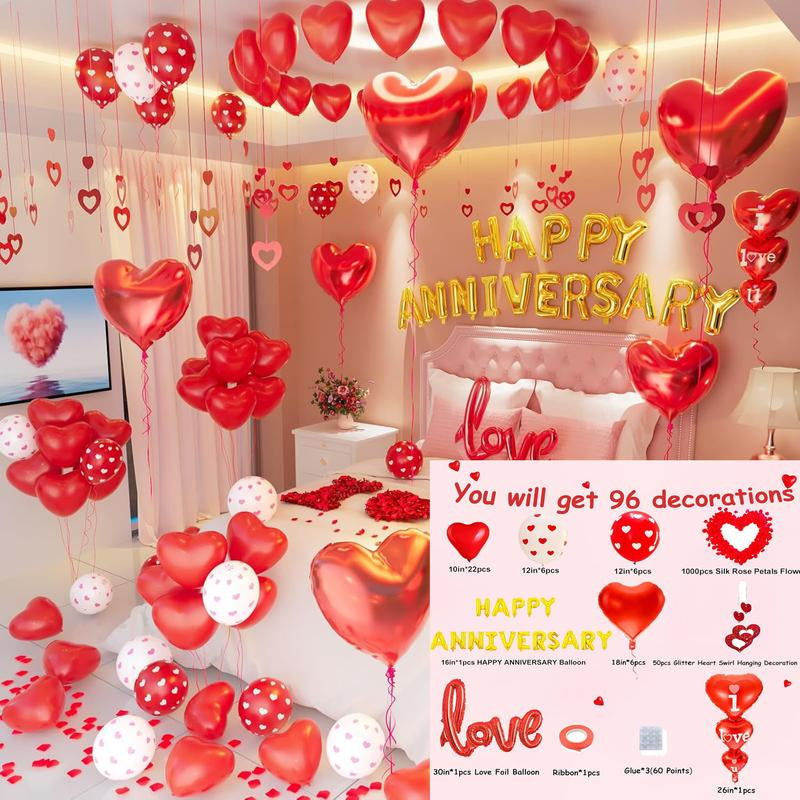 Valentine's Day Decorations (Heart Balloons, Love Balloon, Rose Petals, Banner)