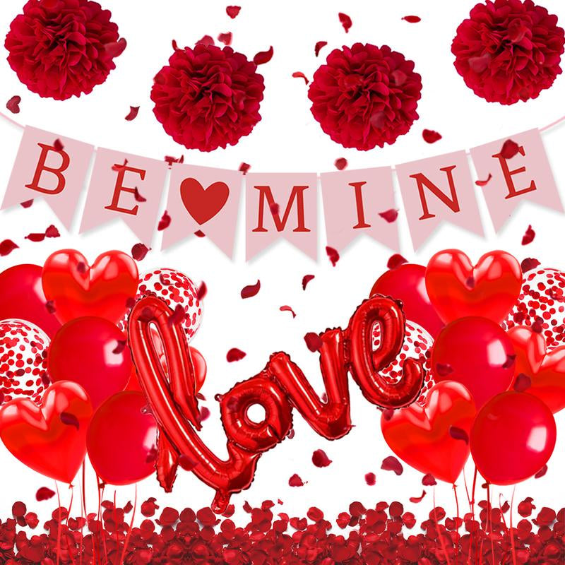 Valentine's Day Decorations (Heart Balloons, Love Balloon, Rose Petals, Banner)
