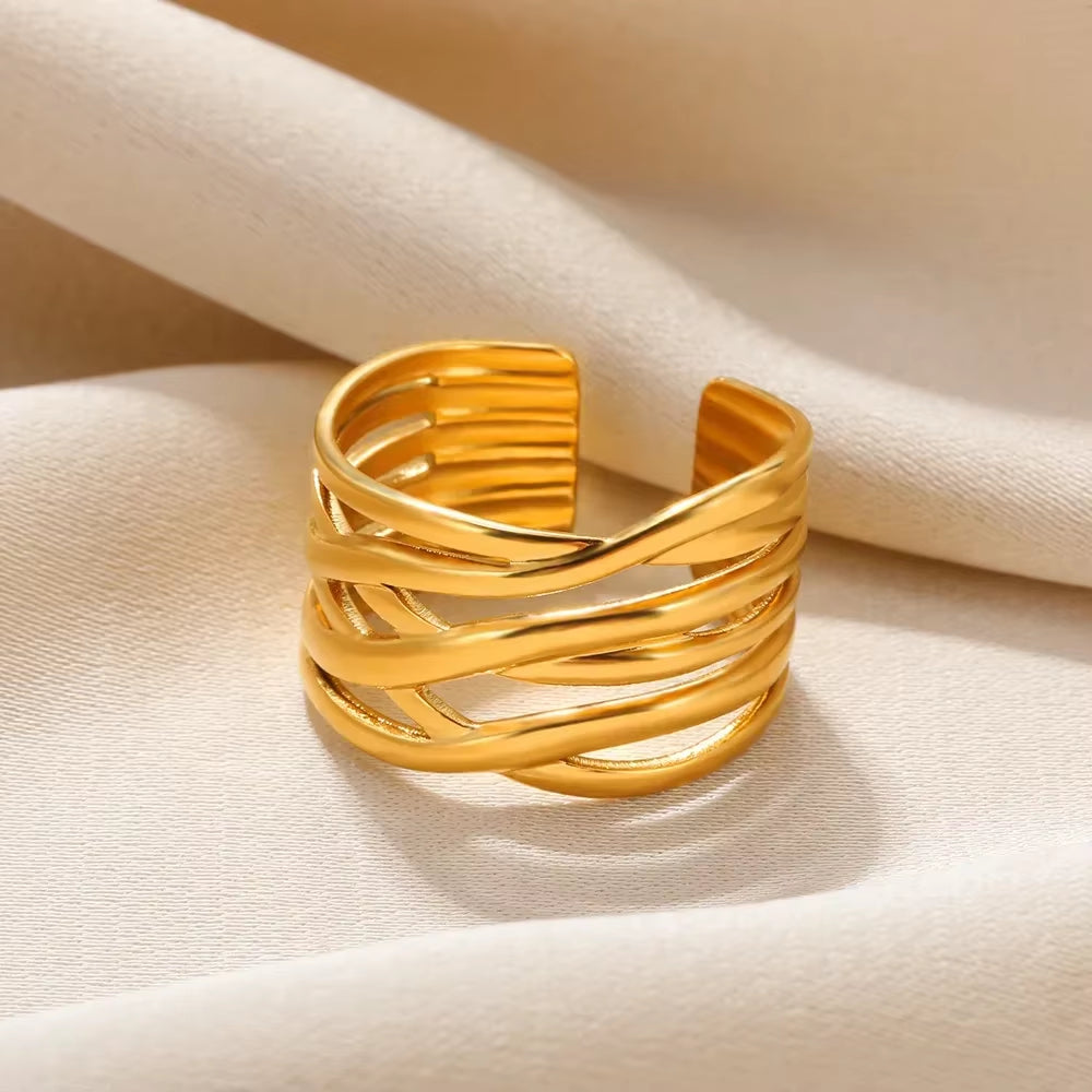 Stainless Steel Rings for Women - Aesthetic Gold Color Vintage Ring Vintage 