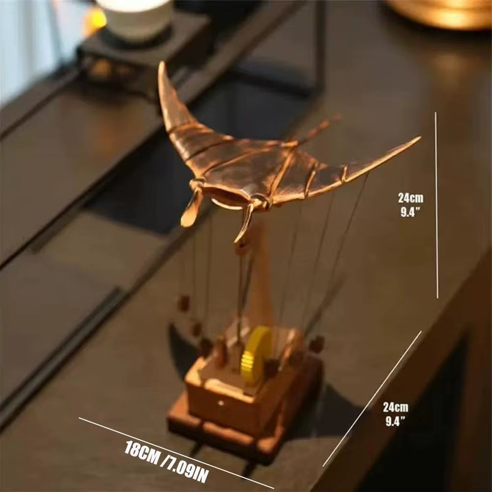 Artwork Wooden Motorized Manta Ray Figurine Precision Ray Figurine Handmade Mechanical Transmission Ray Figurine Mechanical