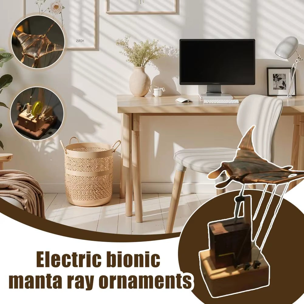 Artwork Wooden Motorized Manta Ray Figurine Precision Ray Figurine Handmade Mechanical Transmission Ray Figurine Mechanical
