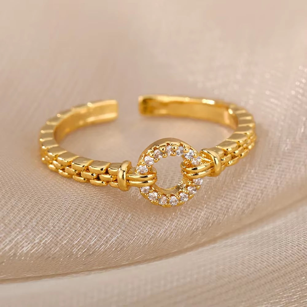 Stainless Steel Rings for Women - Aesthetic Gold Color Vintage Ring Vintage 