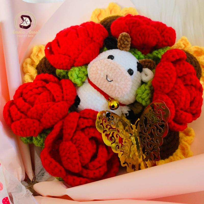 Handmade Flower Bouquet with Cow Doll