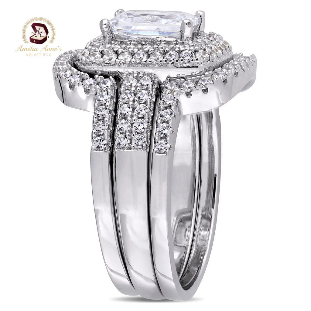 Cubic Zirconia and Emerald Sterling Silver Set